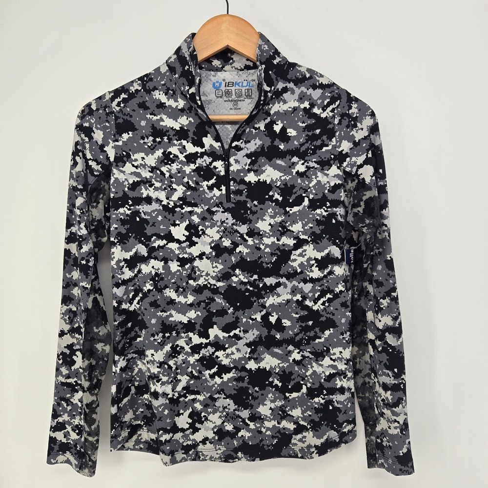IBKUL Quarter Zip Pullover Womens XS Grey Digital Camo IceFil Sun Shirt Golf NEW